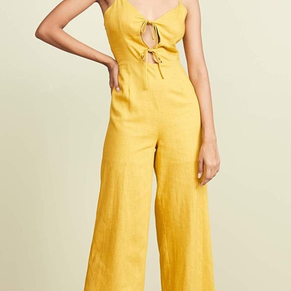 J.O.A. Cutout Mustard Yellow Linen Jumpsuit - S